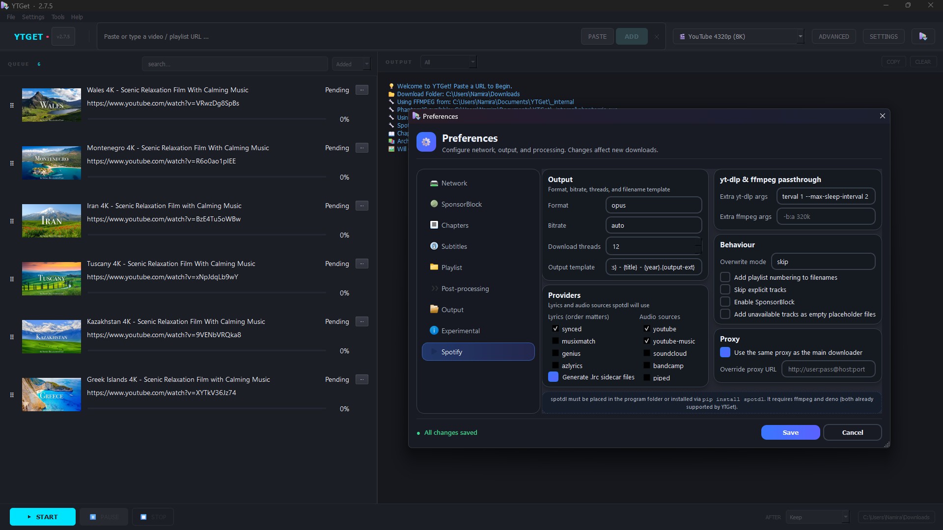 YTGet advanced options